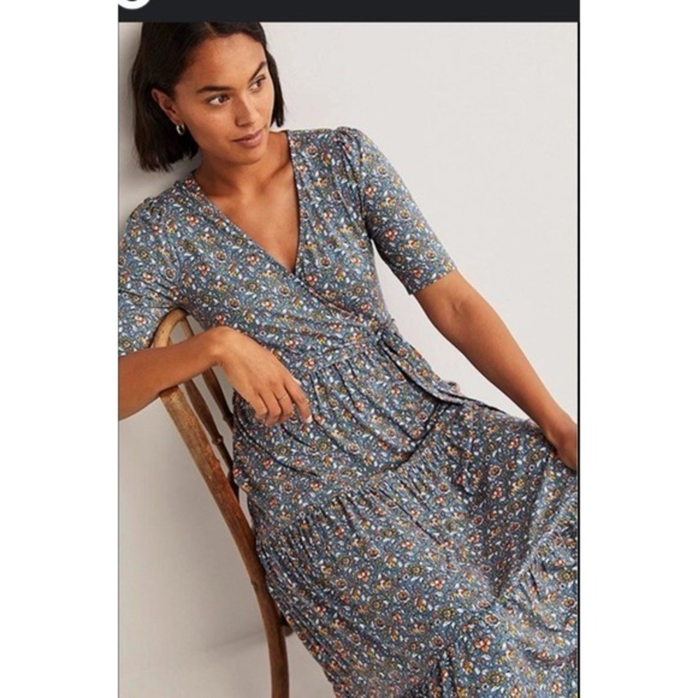 BODEN Wrap Style Tiered Maxi Dress 10R Smock boho Jersey Gypsy‎ Wench Milkmaid